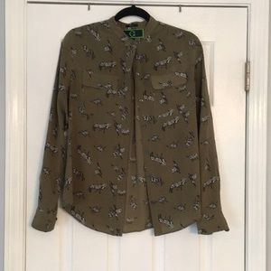 Olive green silk shirt with prancing zebras! 🦓